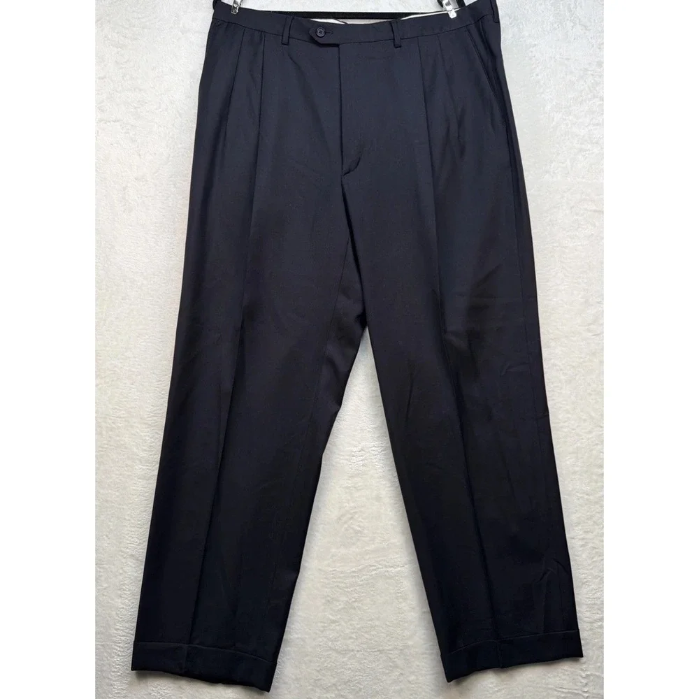 Santorelli Dress Pants Mens 40‎ Navy Wool Luxury Serge Italy Pleated Front
